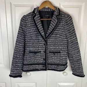 Talbots 4P Lady Jacket Blazer Tweed Black Button Single Breasted Textured